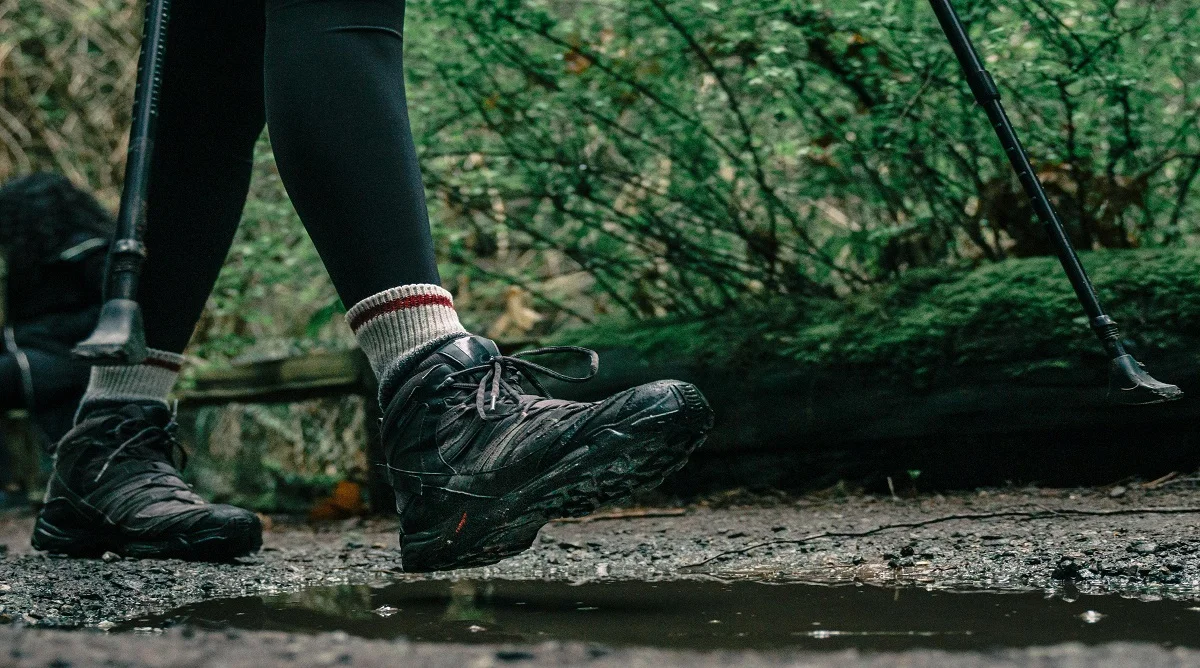spring mud on hiking trails affecting hiking boots and wet trail footing