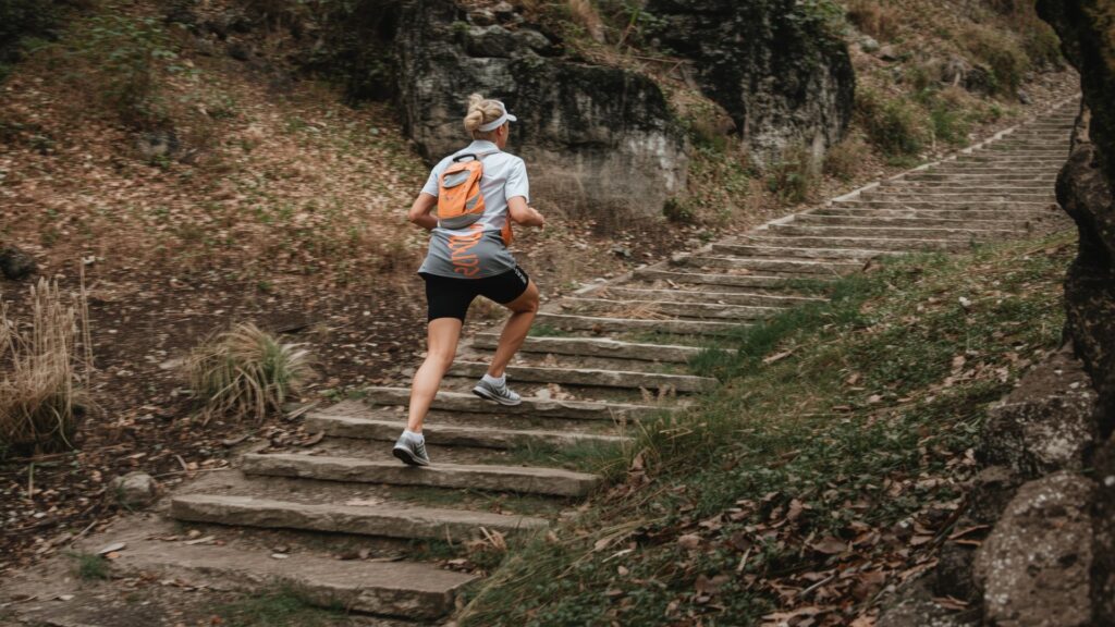 hiking fitness workout using stairs and step-ups to improve hiking stamina