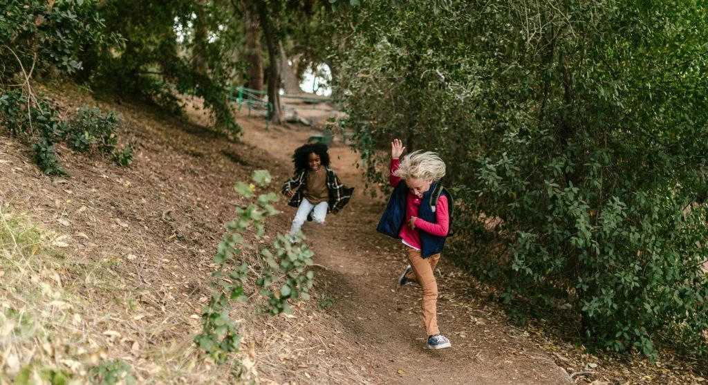kids on trail with visible goal