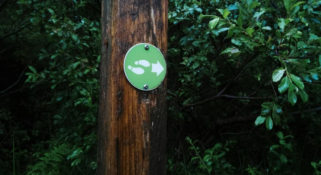 hiker checking trail signs