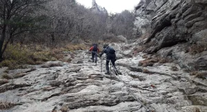 Trail edges can become risky when the main tread shifts without hikers noticing